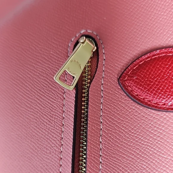 NWT Coach Gallery Tote Burnt Coral Red Leather Colorblock - Picture 7 of 11